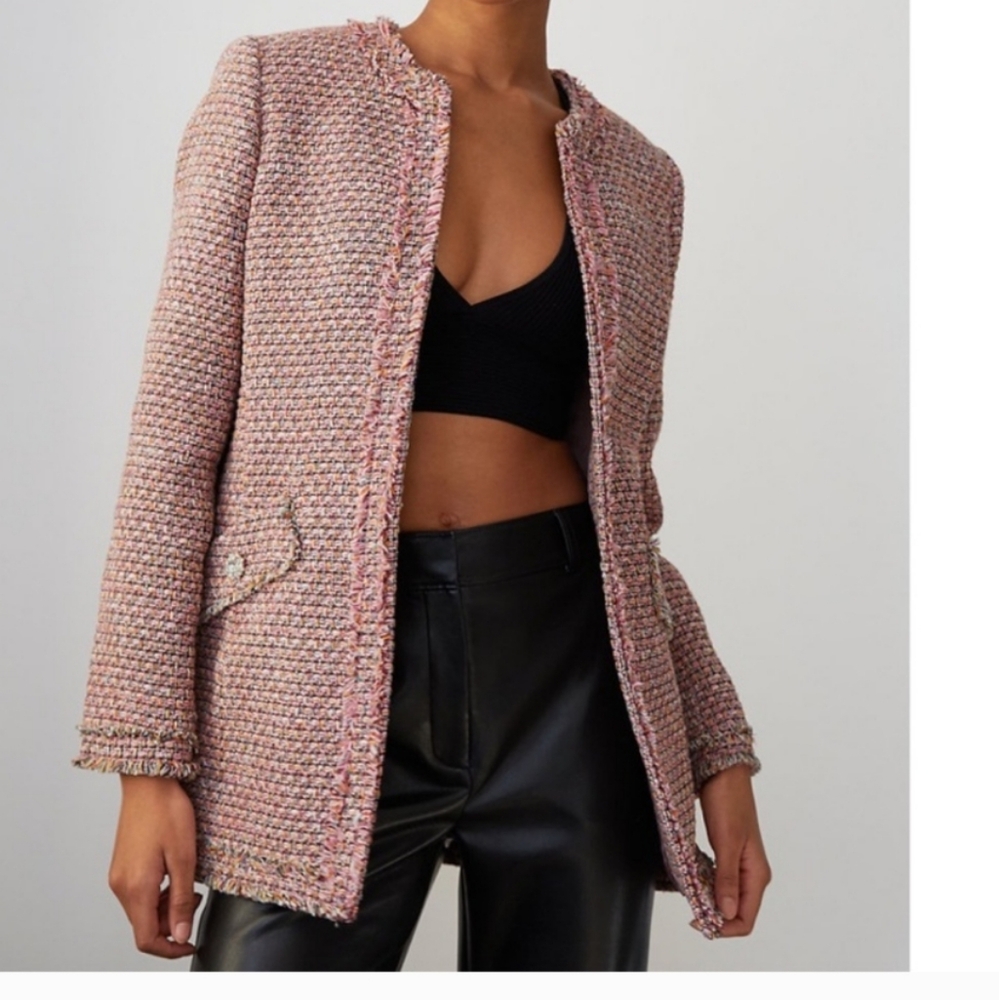 Aritzia Babaton Times Tweed Open Front Blazer
